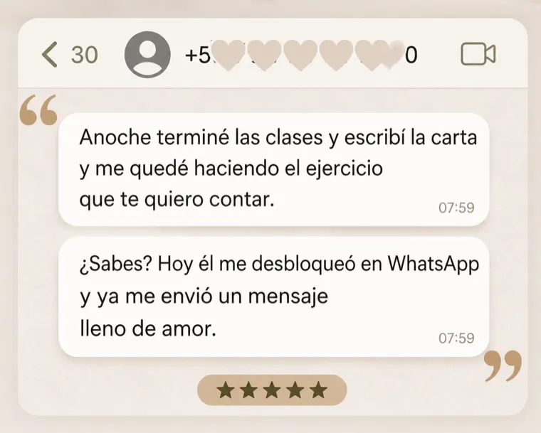 Mensaje: «Hoy él me desbloqueó en WhatsApp y ya me envió un mensaje lleno de amor»