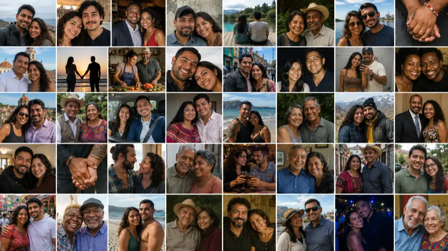 Mosaico de fotos de parejas reconciliadas